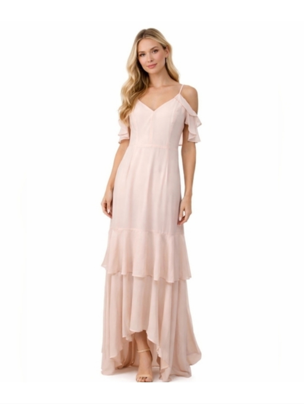 Lulus Size Medium Powder Pink Whimsical Ruffled Tier Asymmetric Maxi Dress NEW
